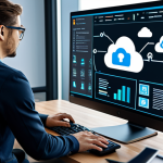 **

"A modern office scene showcasing data security. A fully clothed IT professional in a modest, professional outfit is working at a computer with a complex firewall graphic displayed on the screen. In the background, stylized icons representing cloud storage and data encryption float in the air. Safe for work, appropriate content, professional, perfect anatomy, correct proportions, well-formed hands, natural pose."

**