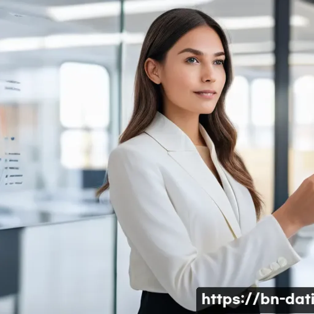 성공적인 데이터 과학 프로젝트를 위한 체크리스트 - **Prompt:** A focused female data scientist, dressed in smart casual professional attire (blouse, tr...