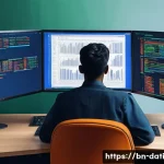 Home 21 효율적인 데이터 분석을 위한 단계별 가이드 - A detailed and vibrant office setting where a Bengali data analyst is carefully collecting data from...
