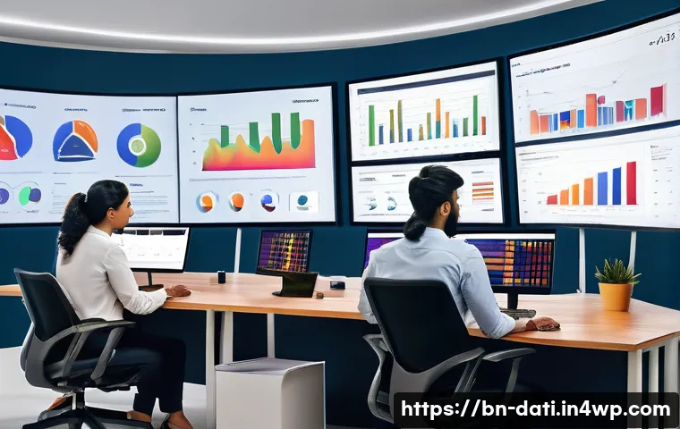 데이터 시각화 도구 비교 및 활용법 - A professional workspace scene featuring a diverse group of Bengali data analysts collaborating arou...