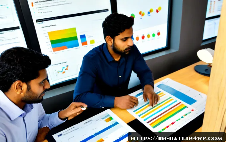 효율적인 데이터 과학 프로젝트 관리 방법 - Photorealistic overhead view of a diverse data science team in a bright modern office, collaborative...